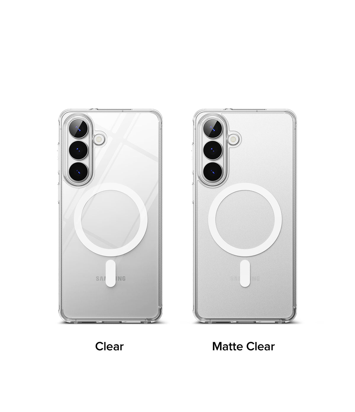 Galaxy S26 Plus Case | Fusion Magnetic - Two clear magnetic phone cases side-by-side, one glossy and one matte finish.