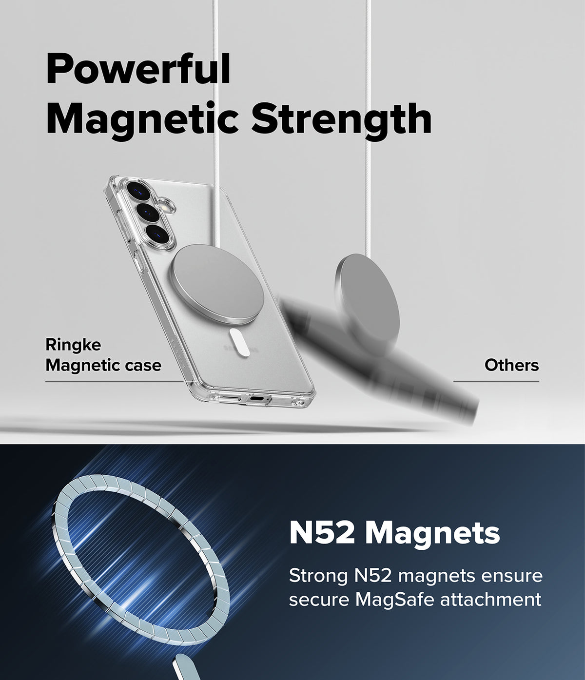 [Bundle] Galaxy S26 Plus | Fusion Magnetic - Comparison showing a secure magnetic case versus a falling magnetic disc.