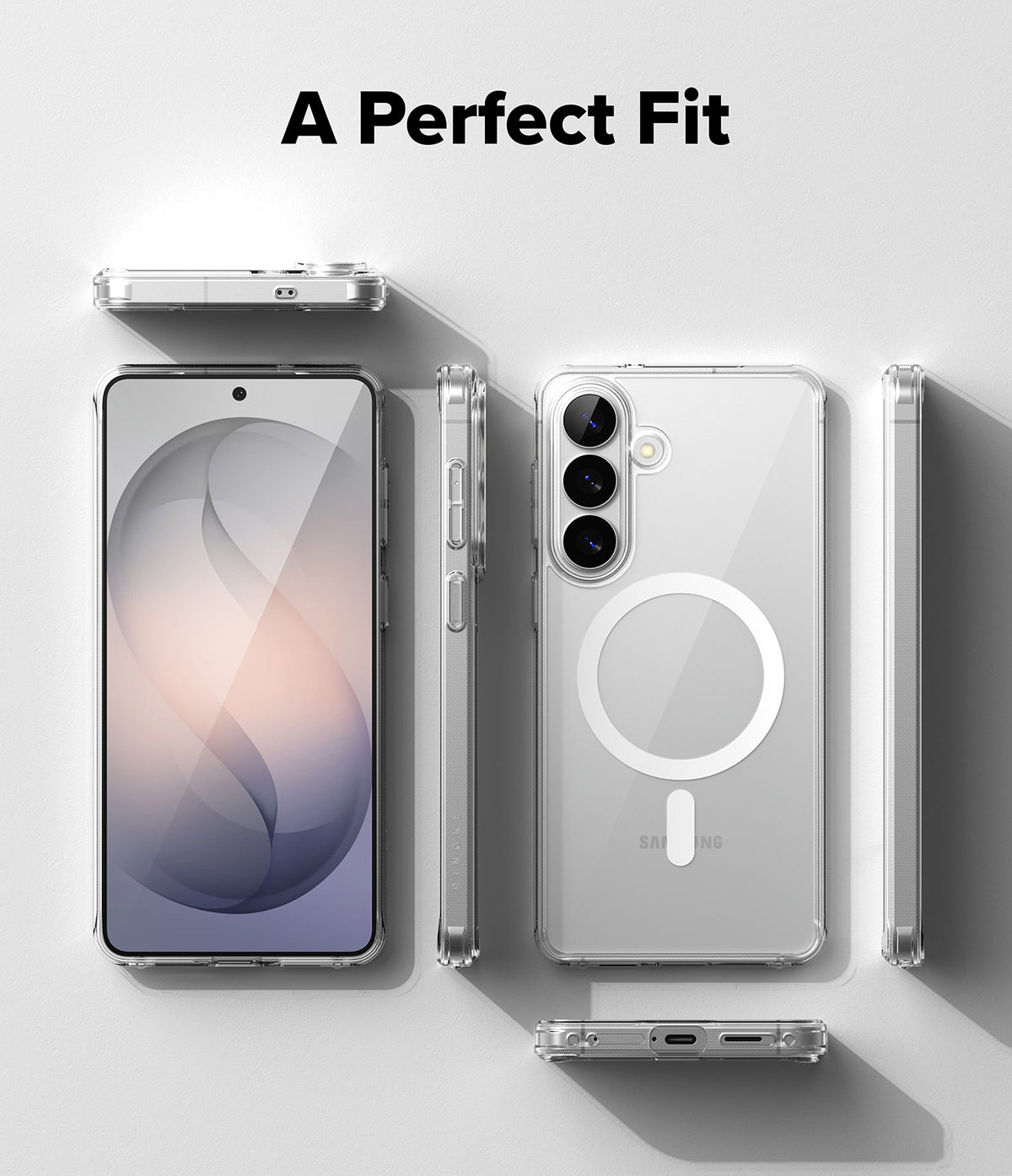 Galaxy S26 Plus Case | Fusion Magnetic - Clear phone case with magnetic ring shown from multiple angles on white.