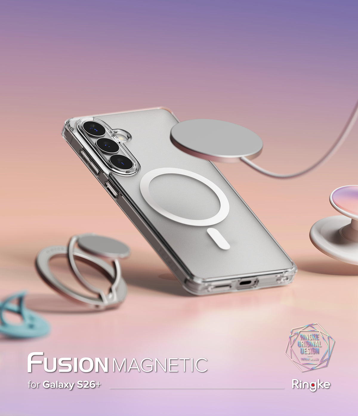 [Bundle] Galaxy S26 Plus | Fusion Magnetic - Clear magnetic phone case for Galaxy S26+ with floating charger and accessories.
