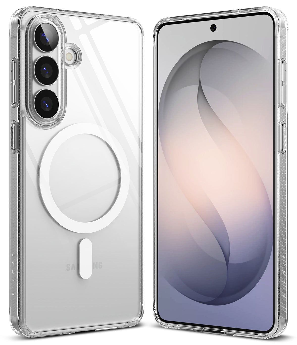 Galaxy S26 Plus Case | Fusion Magnetic - Clear phone case with white magnetic ring on back and front screen view.