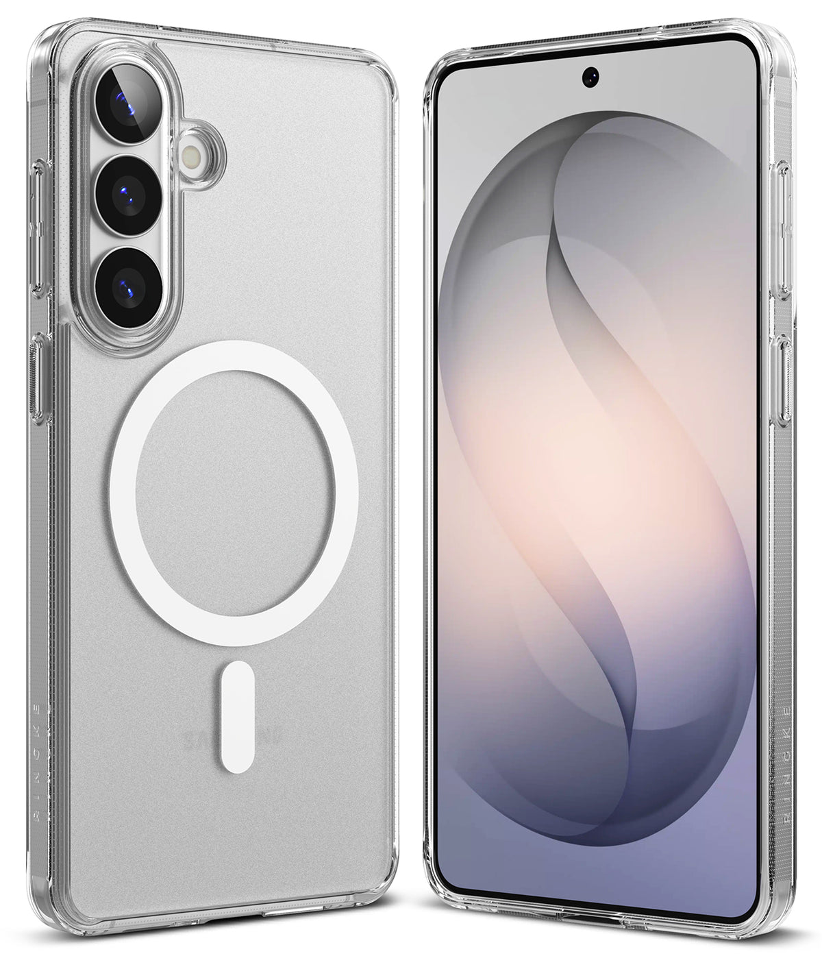 Galaxy S26 Plus Case | Fusion Magnetic Matte - Matte clear phone case with white magnetic ring, shown front and back.