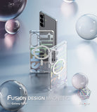 [Bundle] Galaxy S26 Plus | Fusion Design Magnetic - Galaxy S26 Plus | Fusion Design Magnetic - Two clear magnetic phone cases and a smartphone arranged with glass orbs.