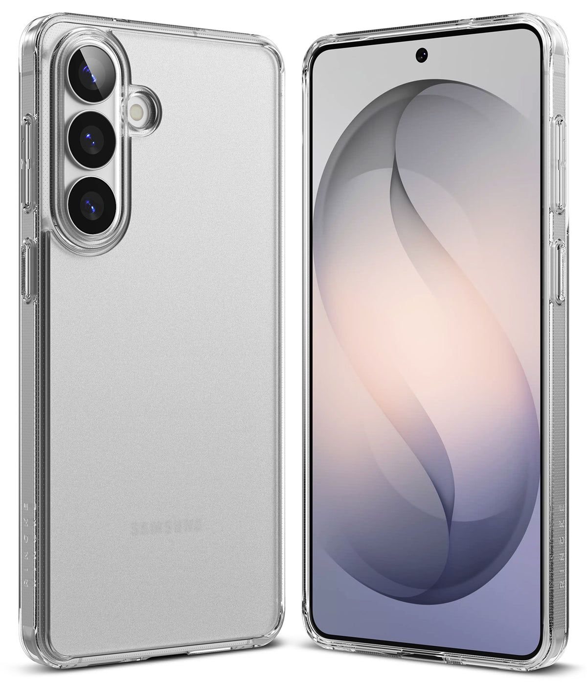 Galaxy S26 Plus Case | Fusion Matte - Front and back view of a smartphone in a clear, matte protective case.