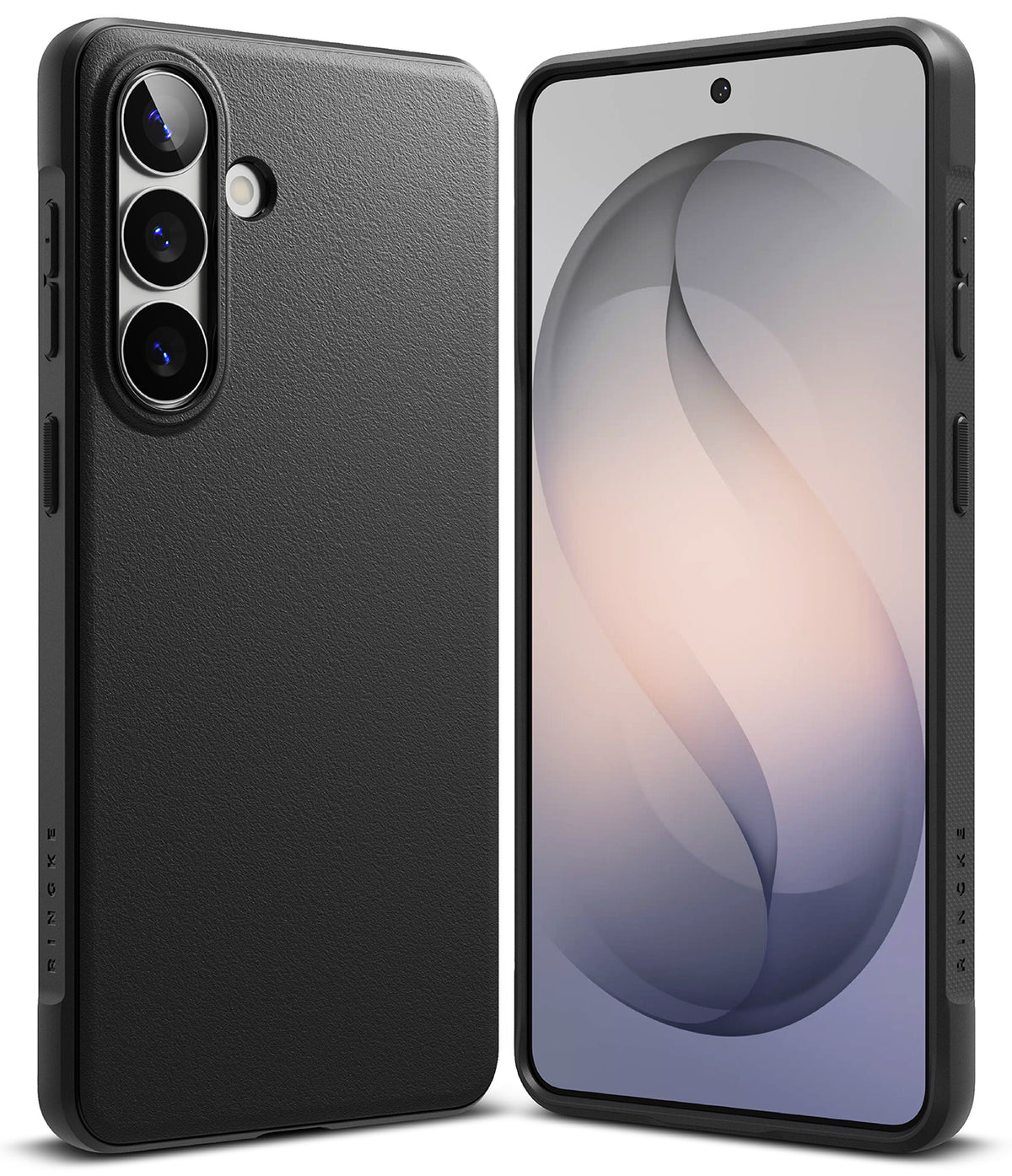 Galaxy S26 Plus Case | Onyx - Matte black phone case shown from back and front views with a textured finish and triple camera.