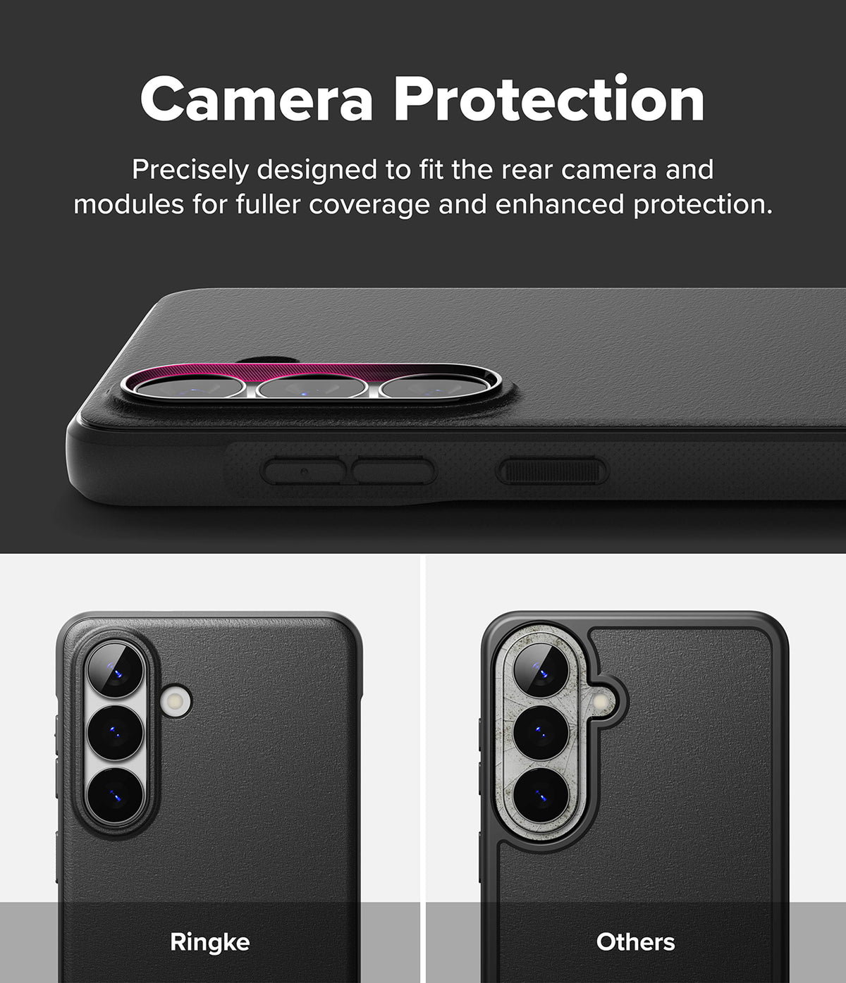 [Bundle] Galaxy S26 Plus | Onyx - Galaxy S26 Plus | Onyx - Comparison of a phone case with full camera coverage versus a standard case with exposed lenses.
