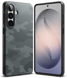 Galaxy S26 Plus Case | Onyx - Front and back view of a black phone case with a textured gray camouflage pattern.