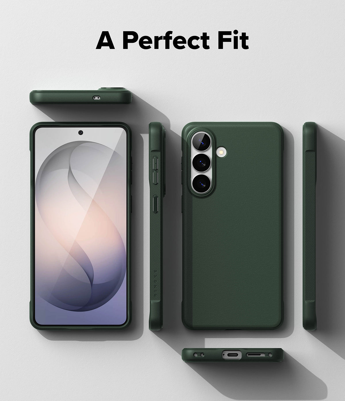 Galaxy S26 Plus Case | Onyx - Multiple views of a dark green phone case showcasing its precise fit and camera cutouts.