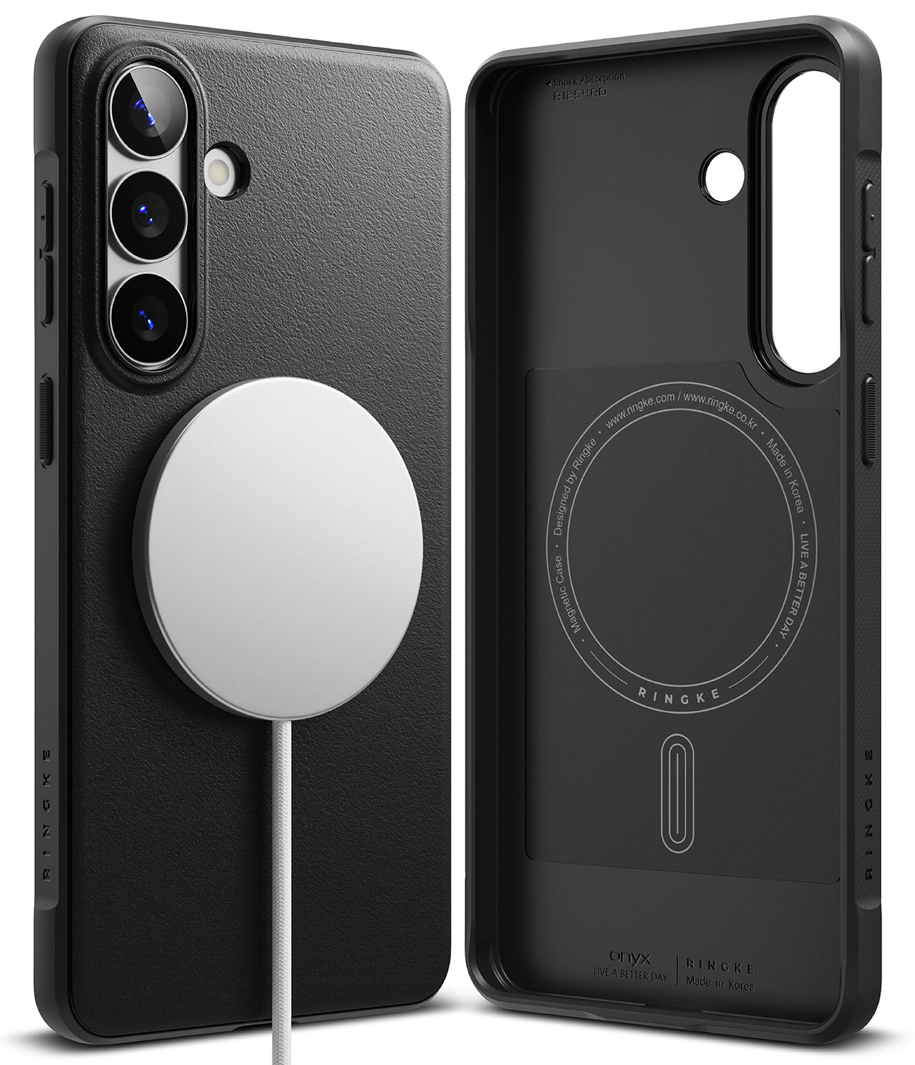 Galaxy S26 Plus Case | Onyx Magnetic - Matte black phone case showing exterior with magnetic charger and interior view.