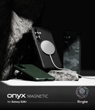 [Bundle] Galaxy S26 Plus | Onyx Magnetic - Galaxy S26 Plus | Onyx Magnetic - Black and green magnetic phone cases displayed on rocks with a charging cable.