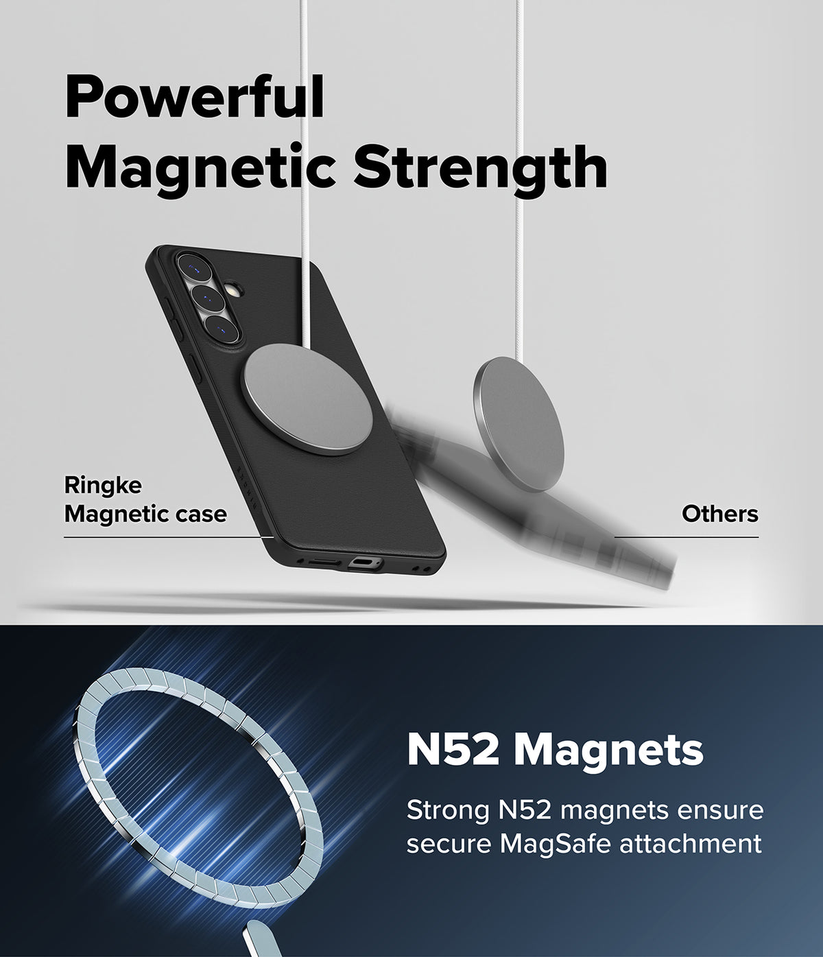 [Bundle] Galaxy S26 Plus | Onyx Magnetic - Galaxy S26 Plus | Onyx Magnetic - Comparison showing a secure magnetic case versus a falling phone with weak magnets.