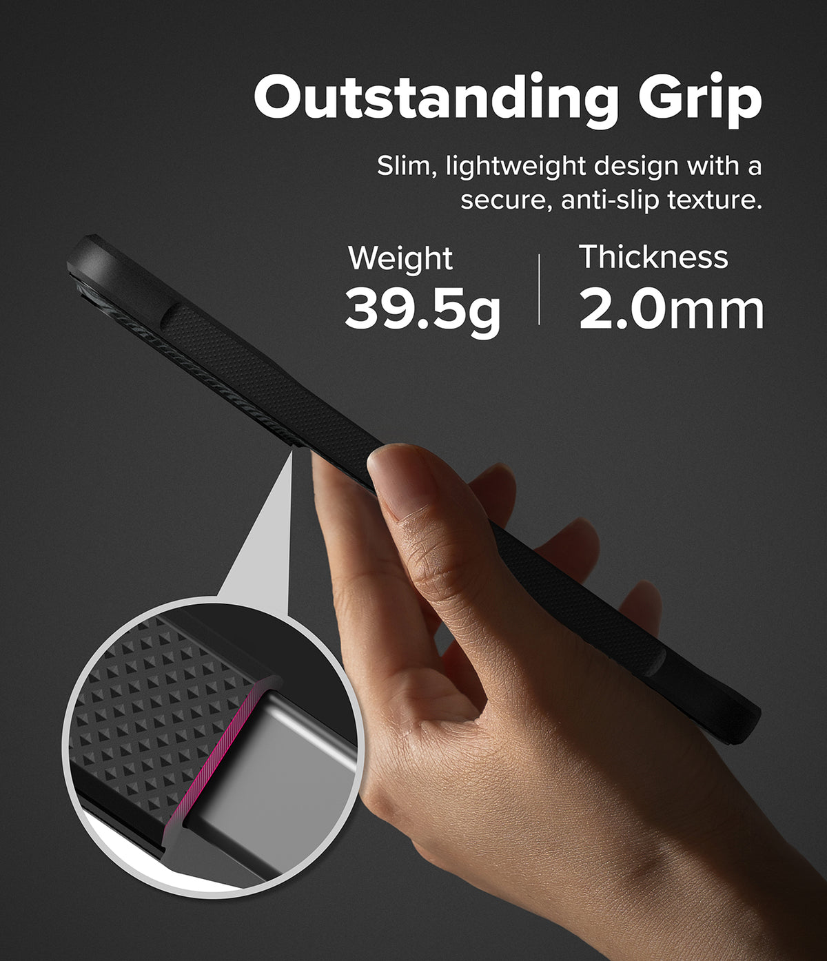 [Bundle] Galaxy S26 Plus | Onyx Magnetic - Galaxy S26 Plus | Onyx Magnetic - Hand holding a slim black phone case with a textured anti-slip grip and 39.5g weight.