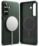 Galaxy S26 Plus Case | Onyx Magnetic - Dark green phone case with magnetic charger on back and interior view.