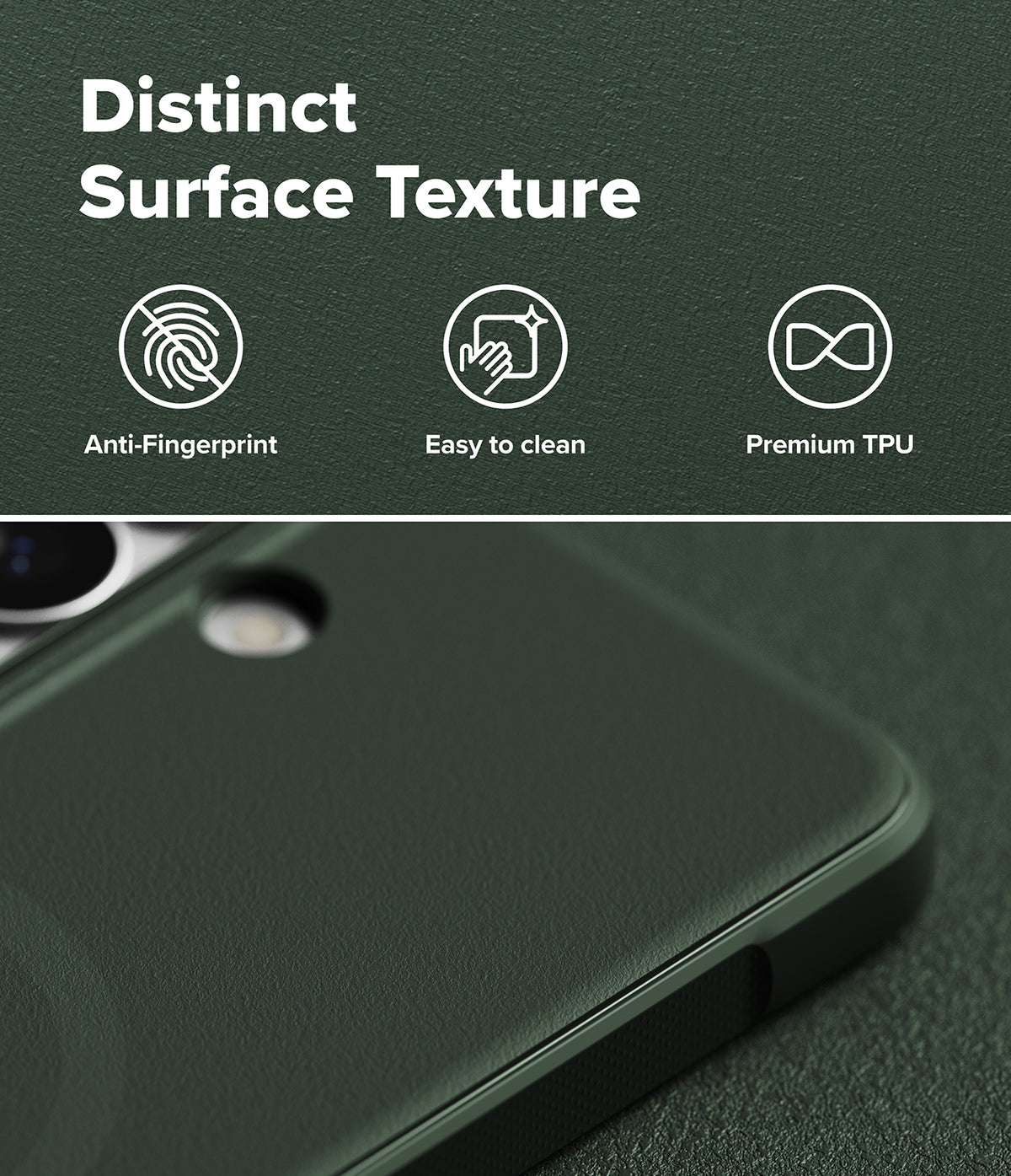 [Bundle] Galaxy S26 Plus | Onyx Magnetic - Galaxy S26 Plus | Onyx Magnetic - Dark green phone case with textured surface, highlighting anti-fingerprint and TPU features.