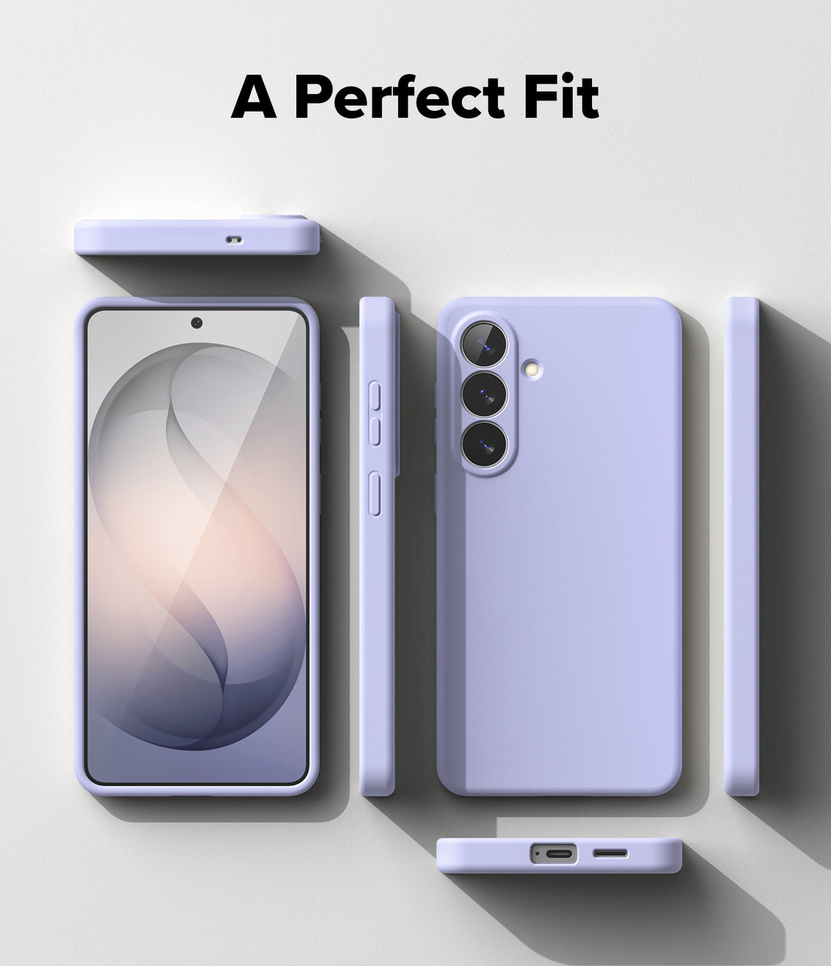 Galaxy S26 Plus Case | Silicone Magnetic - Lavender silicone phone case shown from multiple angles on a white background.