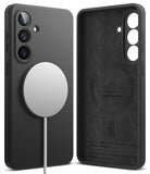 Galaxy S26 Plus Case | Silicone Magnetic - Matte black magnetic phone case shown from back and interior views.