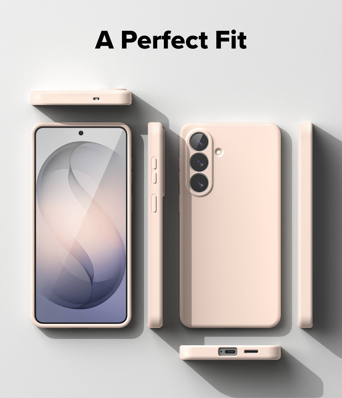 Galaxy S26 Plus Case | Silicone Magnetic - Multiple views of a light pink phone case showing front, back, and sides.