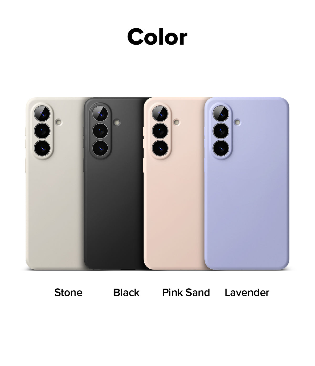 Galaxy S26 Plus Case | Silicone Magnetic - Four Galaxy S26 Plus silicone cases in stone, black, pink sand, and lavender.