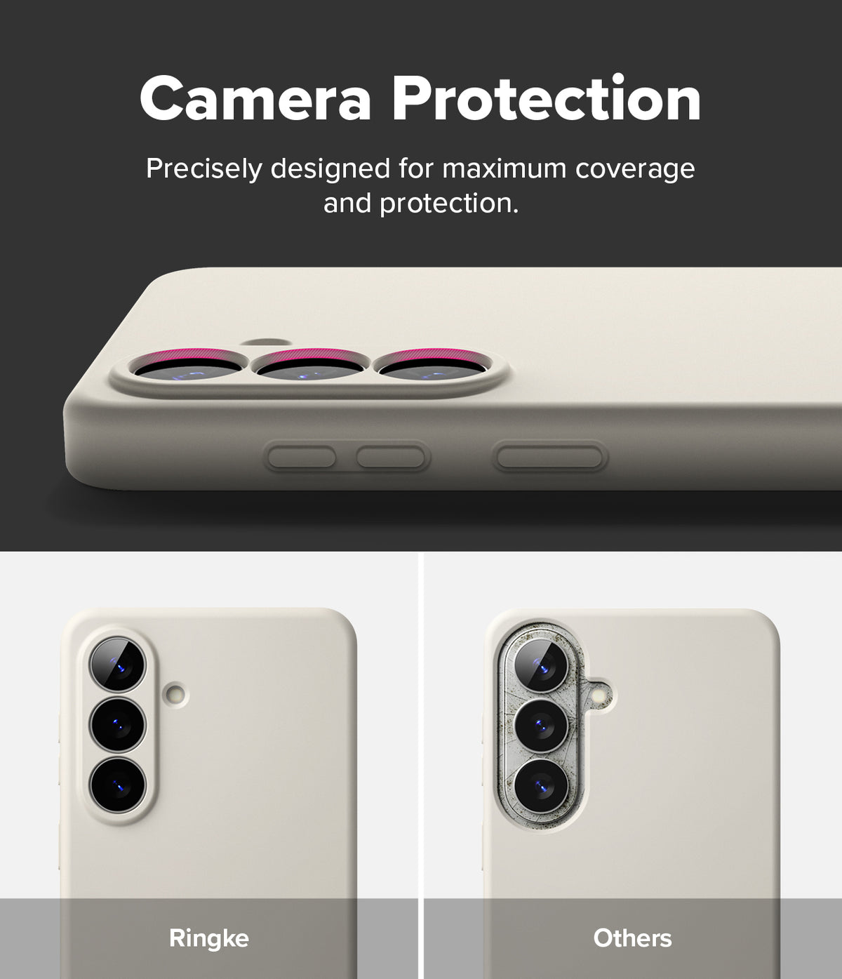 Galaxy S26 Plus Case | Silicone Magnetic - Comparison showing Ringke case camera coverage versus a standard case.