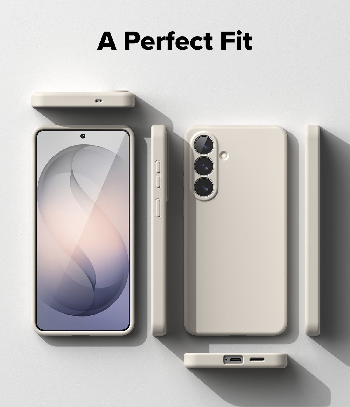 Galaxy S26 Plus Case | Silicone Magnetic - Beige phone case shown from multiple angles around a Galaxy S26 Plus.