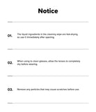 Screen and Lens Cleaning Wipes - A notice listing three numbered instructions for using cleaning wipes safely and effectively.