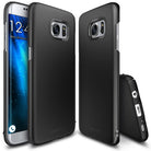 Galaxy S7 Edge Case | Slim - Matte black slim phone case shown from front, back, and bottom angles on a Galaxy S7 Edge.
