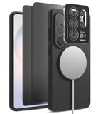 [Bundle] Galaxy S26 Ultra | Silicone Magnetic - Black phone case with magnetic charger, camera protector, and screen film.