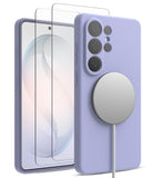 [Bundle] Galaxy S26 Ultra | Silicone Magnetic - Lavender silicone case with magnetic charger attached to phone.