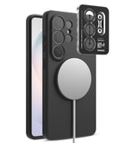 [Bundle] Galaxy S26 Ultra | Silicone Magnetic - Black silicone phone case with magnetic charger and lens protector.