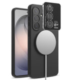 [Bundle] Galaxy S26 | Silicone Magnetic - Black silicone phone case with magnetic charger and camera lens protector.