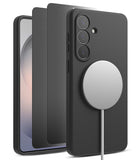 [Bundle] Galaxy S26 | Silicone Magnetic - Galaxy S26 | Silicone Magnetic - Black silicone phone case with magnetic charger attached to the back and screen protector.