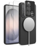 [Bundle] Galaxy S26 | Silicone Magnetic - Galaxy S26 | Silicone Magnetic - Black phone case with magnetic charger, camera lens protector, and screen glass layers.