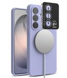 [Bundle] Galaxy S26 | Silicone Magnetic - Lavender silicone case with magnetic charger and camera lens protector.