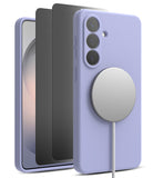 [Bundle] Galaxy S26 | Silicone Magnetic - Lavender silicone case on a phone with a magnetic charger attached.
