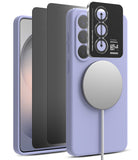[Bundle] Galaxy S26 | Silicone Magnetic - Lavender silicone case with magnetic charger and camera lens protector.