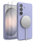 [Bundle] Galaxy S26 | Silicone Magnetic - Lavender silicone case with magnetic charger and two screen protectors.