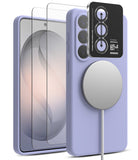 [Bundle] Galaxy S26 | Silicone Magnetic - Galaxy S26 | Silicone Magnetic - Lavender phone case with magnetic charger and camera lens protector.