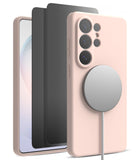 [Bundle] Galaxy S26 Ultra | Silicone Magnetic - Galaxy S26 Ultra | Silicone Magnetic - Pink silicone case with magnetic charger attached to a Galaxy S26 Ultra phone.