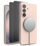 [Bundle] Galaxy S26 | Silicone Magnetic - Pink silicone phone case with magnetic charger attached to the back.
