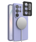 [Bundle] Galaxy S26 Ultra | Silicone Magnetic - Galaxy S26 Ultra | Silicone Magnetic - Purple silicone phone case with magnetic charger and camera lens protector.