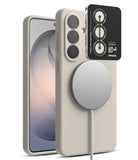 [Bundle] Galaxy S26 | Silicone Magnetic - Stone silicone case with magnetic charger and camera lens protector.