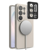 [Bundle] Galaxy S26 Ultra | Silicone Magnetic - Galaxy S26 Ultra | Silicone Magnetic - Warm gray phone case with magnetic charger and camera lens protector.