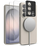 [Bundle] Galaxy S26 | Silicone Magnetic - Galaxy S26 | Silicone Magnetic - Warm gray phone case with magnetic charger, screen protector, and camera lens cover.