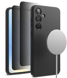 [Bundle] Galaxy S25 | Silicone Magnetic - Black Galaxy S25 silicone case with magnetic charger and screen protector layers.