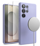 [Bundle] Galaxy S25 Ultra | Silicone Magnetic - Lavender silicone case for Galaxy S25 Ultra with screen protector and magnetic charger.