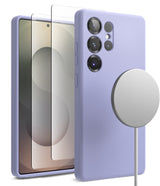 [Bundle] Galaxy S25 Ultra | Silicone Magnetic - Lavender silicone case for Galaxy S25 Ultra with screen protector and magnetic charger.