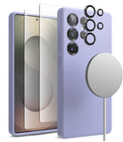 [Bundle] Galaxy S25 Ultra | Silicone Magnetic - Lavender silicone case, screen protector, lens rings, and magnetic charger.