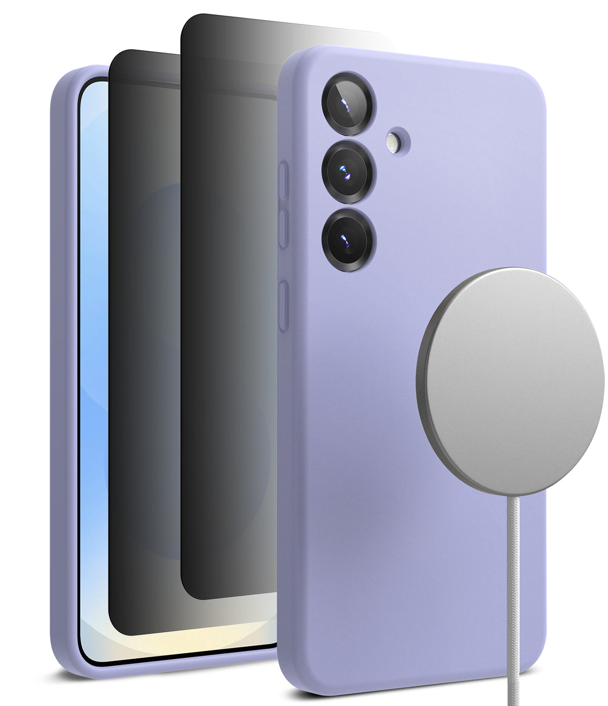 [Bundle] Galaxy S25 Plus | Silicone Magnetic - Lavender silicone phone case with magnetic charger and screen protector.