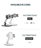 Iron Tablet Stand - Comparison of Basic and Big Holder tablet stands available in black and white color options.