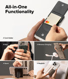 Card Holder | Slide Grip Wallet Magnetic - Collage showing wallet as a card holder, finger grip, stand, and MagSafe accessory.